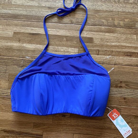 Swim System Size XS Elevate High Neck Halter Bikini Top Swimsuit Blue Violet NWT - Picture 1 of 11